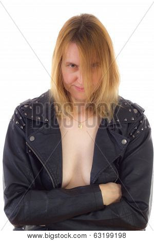 Wild Biker Babe Looking Aggressive