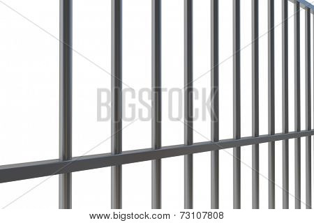 Digitally generated metal prison bars on white background