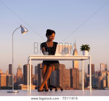 Modern beautiful African American Business woman in the city. New York Business series.