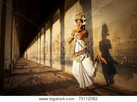 Aspara Dancer at Angkor Wat. Sepia toned. 