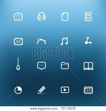 White web interface icons clip-art on color background. Design elements