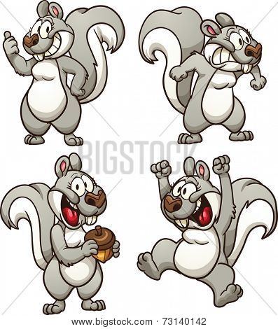 Cartoon squirrel in different poses. Vector clip art illustration with simple gradients. Each pose on a separate layer.