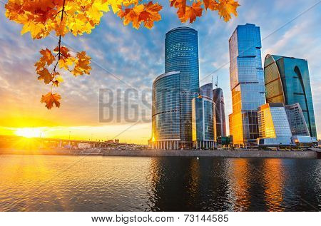Skyscrapers of Moscow City at sunset