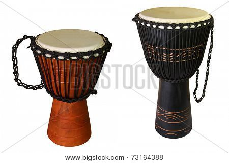 The image of ethnic african drum under the white background