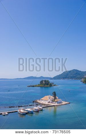 scene of Vlacherna monastery, Kanoni, Corfu, Greece