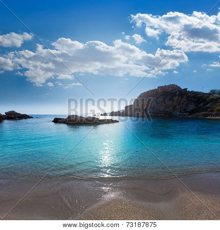 Cartagena Cala Cortina beach sunset in Mediterranean Murcia at Spain
