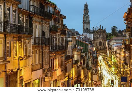 Porto, Portugal cityscape towards Clerigos Church.