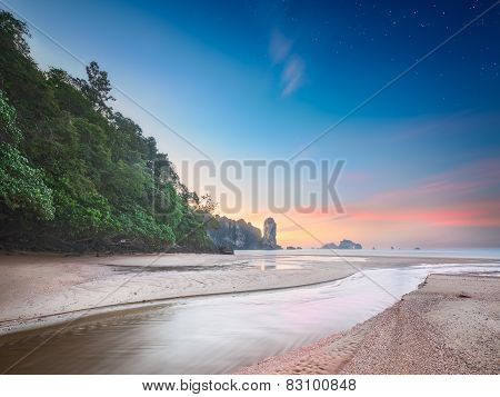 beautiful beach with colorful sky, Thailand