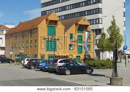 Exterior of the traditional wooden buildings in the downtown Stavanger in Stavanger