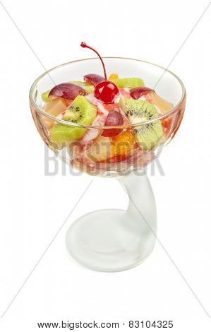 Fruit salad with ice cream in plate 