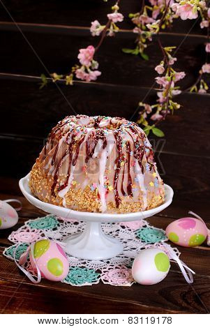 Easter Ring Cake With Icing And Colorful Sprinkles