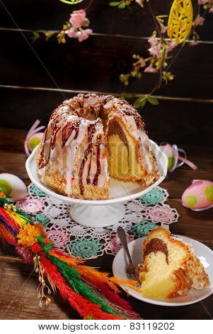 Easter Ring Cake With Icing And Colorful Sprinkles