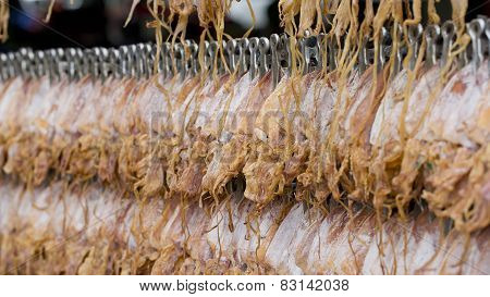 Roasted Squid Selling In The Street Of Bangkok