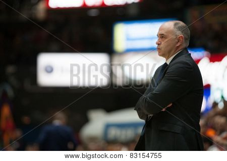 VALENCIA, SPAIN - FEBRUARY 15: Pablo Laso Madrid coach during Spanish League match between Valencia Basket Club and Real Madrid at Fonteta Stadium on February 15, 2015 in Valencia, Spain