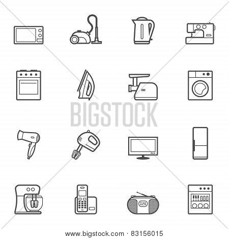 Set of home appliances and electronics icons