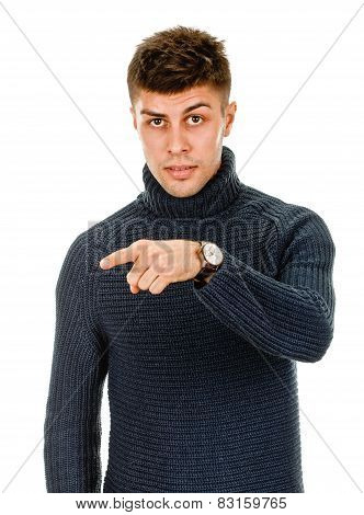 young man pointing finger