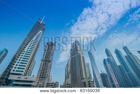 Dubai - AUGUST 9, 2014: Dubai Marina district on August 9 in UAE, Dubai. Dubai Marina district is a popular residential and business area.