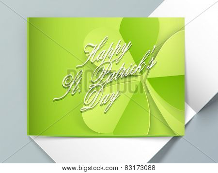 Beautiful creative greeting card design with stylish text Happy St. Patrick's Day on glossy shamrock leaf. 