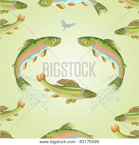 Seamless Texture  American Trout And Ephemera  Vector