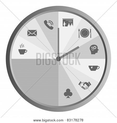 Clock with work time icons grey