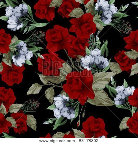 Vector Seamless Floral Pattern With Red Roses