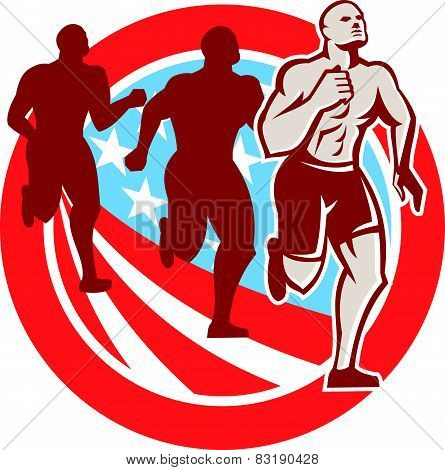 American Crossfit Runners Usa Flag Circle Retro