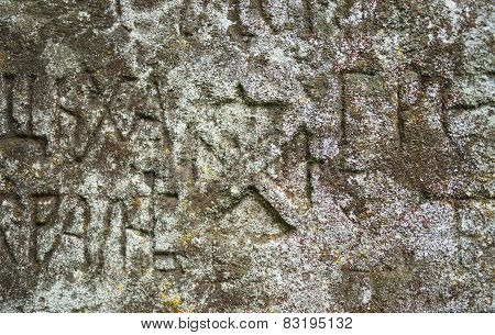 Moss-grown Surface Of The Old Stone Cross