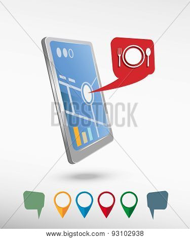 Plate Fork, Spoon And Perspective Smartphone Vector Realistic.