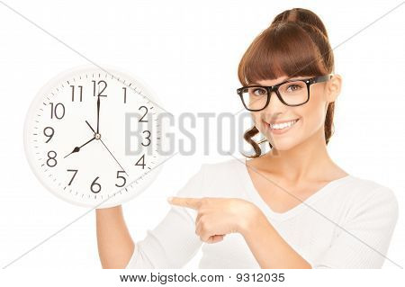 Woman Holding Big Clock
