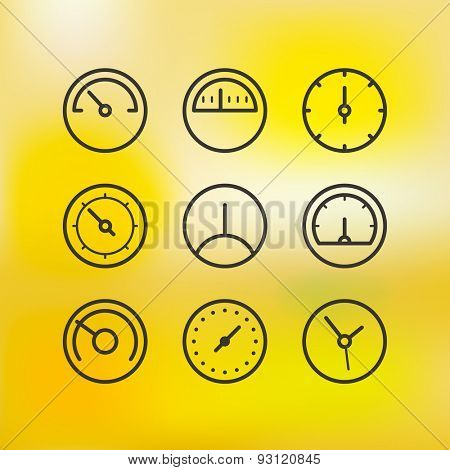 Different slyles of speedometers vector collection on blured background