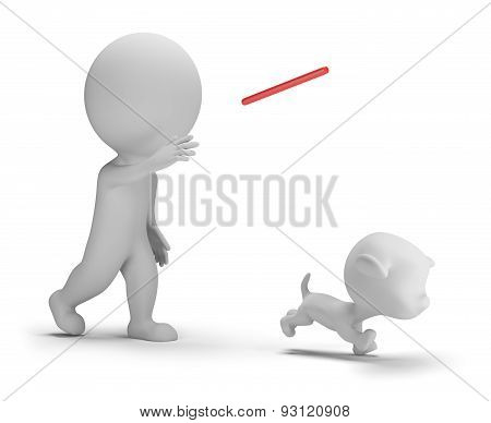 3D Small People - Playing With The Dog