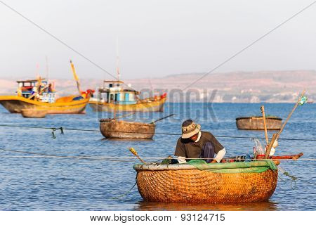 MUINE, VIETNAM - March 23, 2009. Colorful Traditional Fishing Boats