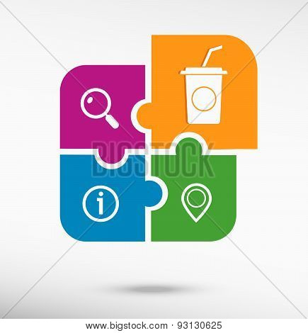 Soft Drink Icon On Colorful Jigsaw Puzzle