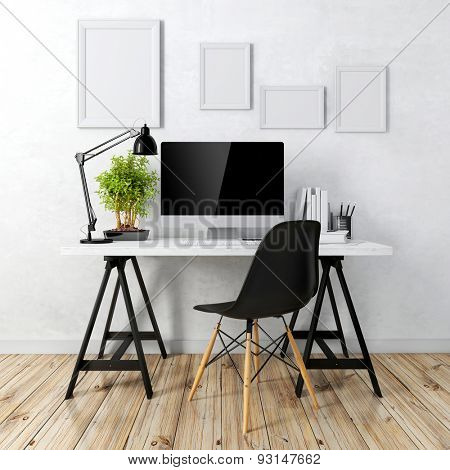 3d modern computer workplace