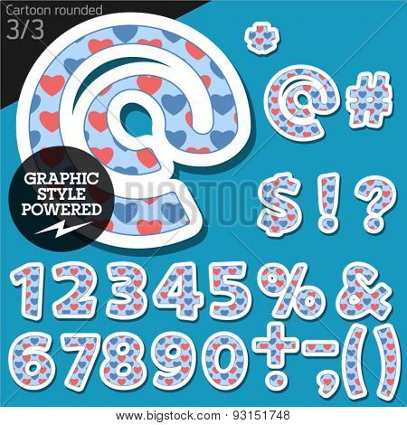Vector children alphabet set in redneck pink heart style. File contains graphic styles available in Illustrator. Symbols and numbers
