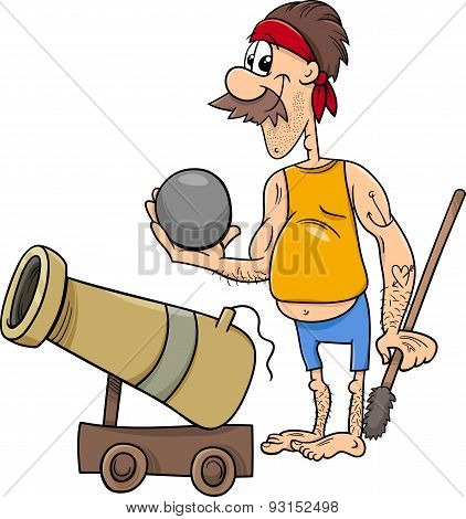 Pirate With Cannon Cartoon Illustration