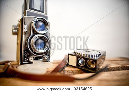Old Twin-lens Reflex Camera With Light Meter
