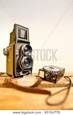 Old Twin-lens Reflex Camera With Light Meter