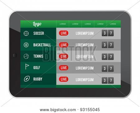 Digitally generated Sports betting app on tablet screen vector