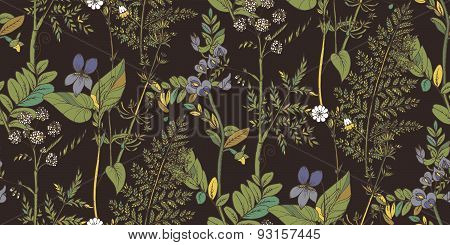 Seamless Vector Pattern Of Herbs And Flowers