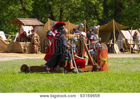 Roman legionaries from a catapult