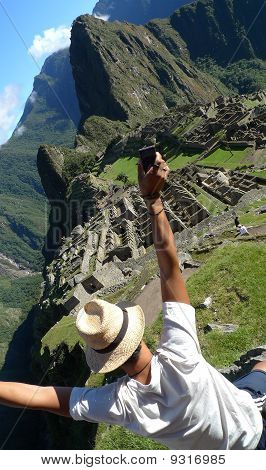 Bir adam Machu Picchu, Peru