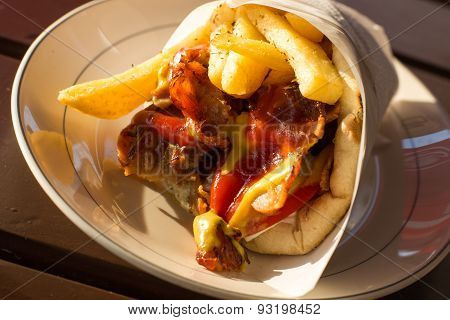 Close Up Gyros Pita, Mediterranean Street Food