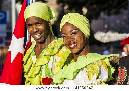 QUARTU S.E. ITALY - July 15 2016: 30 ^ Sciampitta - International festival of folklore - Maraguan Group Camarguey University (Havana - Cuba) - Sardinia