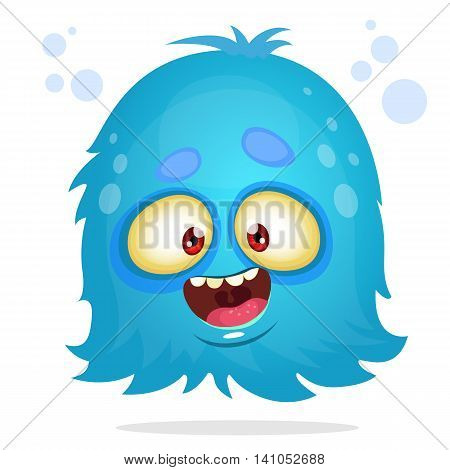 Vector cartoon Halloween monster. Blue furry flying monster with big eyes. Blue monster vector icon