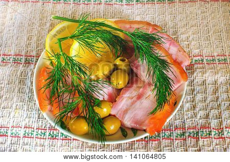 Snack with Snack with bacon and olives lemon bacon and olives lemon