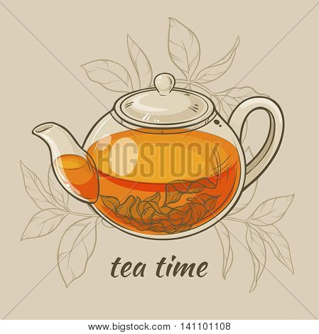 Vector Illustration with glass teapot on brown background