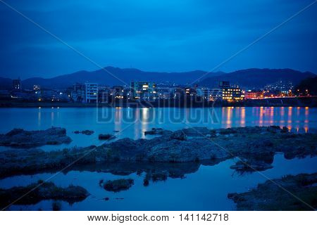 Landscape Of Inuyama City View With Kiso River In Night