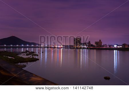 Landscape Of Inuyama City View With Kiso River In Night