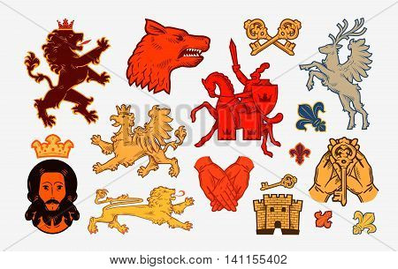Medieval symbols or icons. Collection vector logo